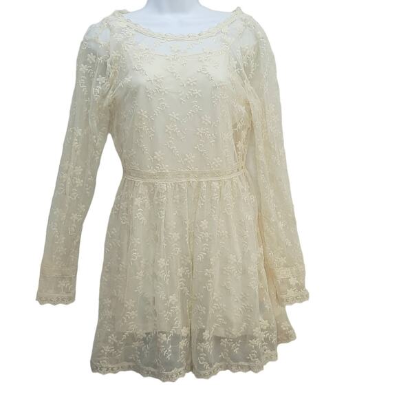 Forever‎ 21 Lace Dress Ivory Colored Size Small/Medium Long Sheer Lace Sleeves - Picture 1 of 13